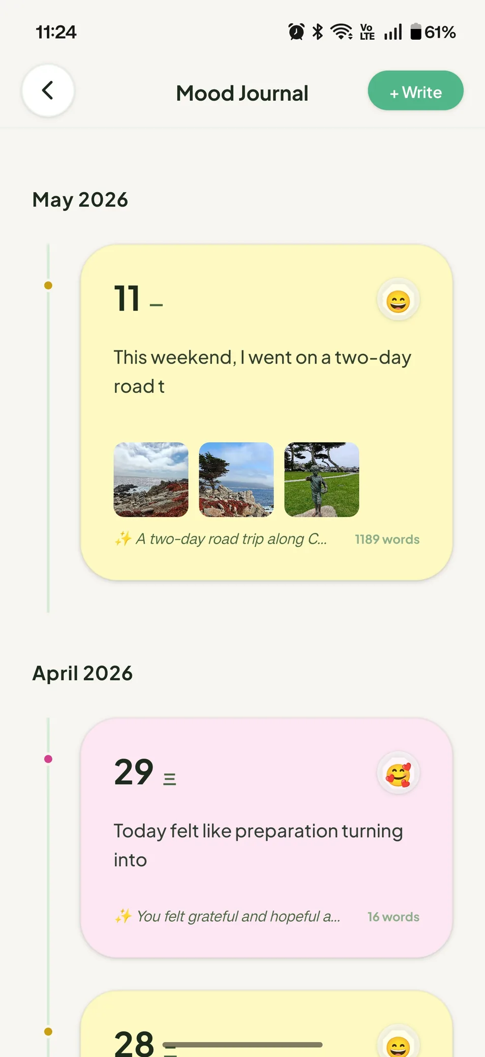 Mood journal timeline